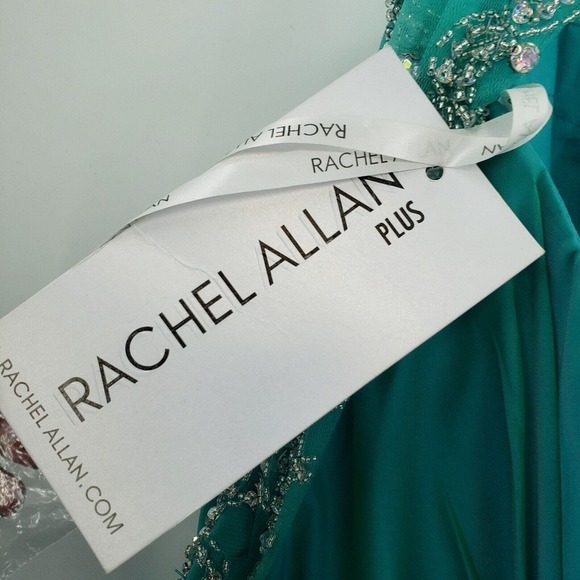 Rachel Allan 22w Prom Dress Teal Beaded Sequin Cap Sleeve Mesh Layered Maxi Long - Picture 7 of 16